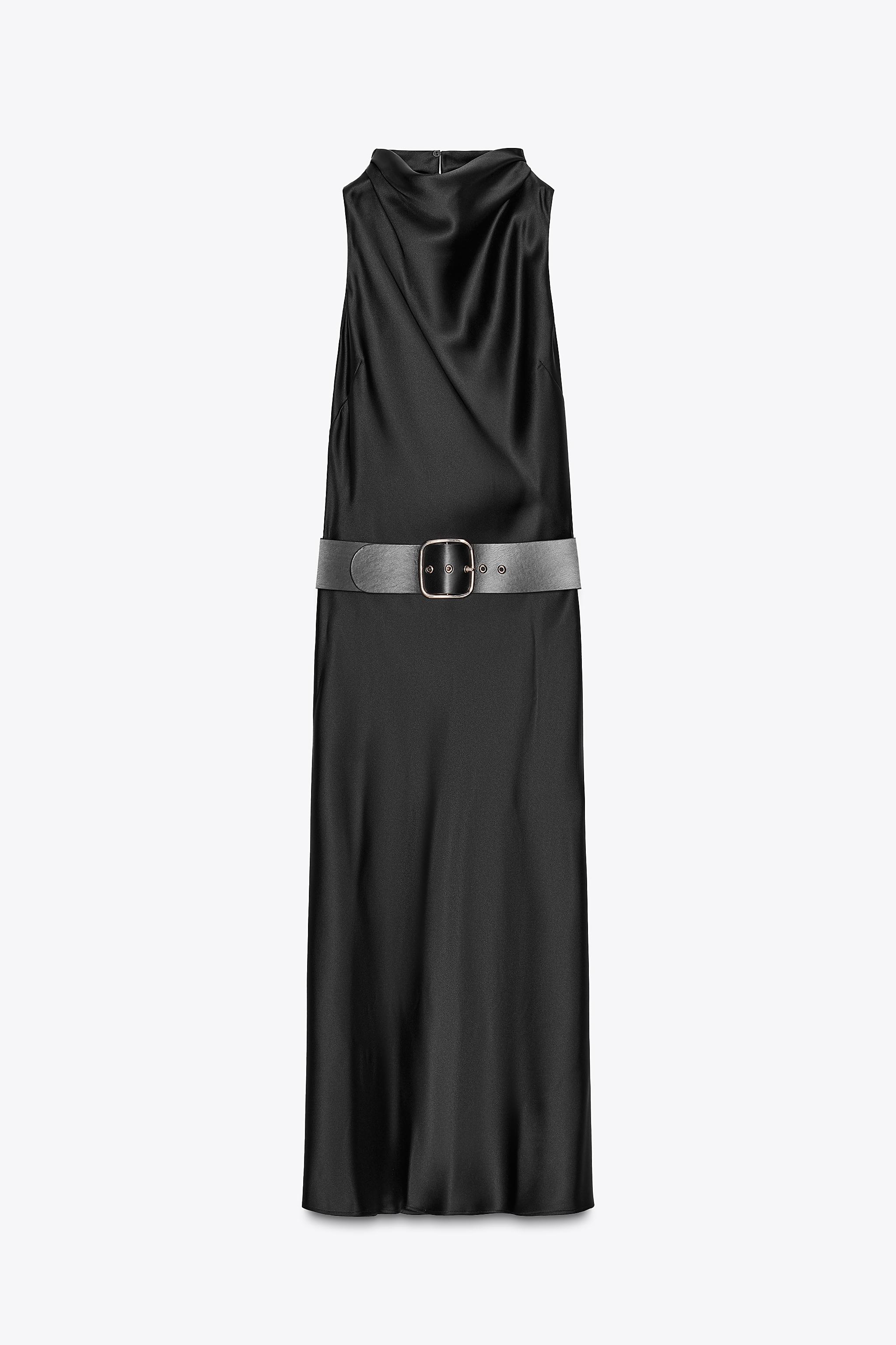 ROBE MIDI SATINÉE CEINTURE